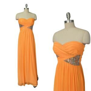 Vintage Y2K Orange Strapless Prom Dress Maxi Gown Size S 7 NWT Formal Embellish